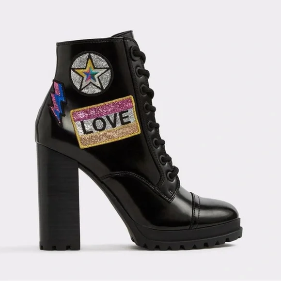 Aldo Glitteratti Lace up High Heel Combat Boots - Picture 11 of 11